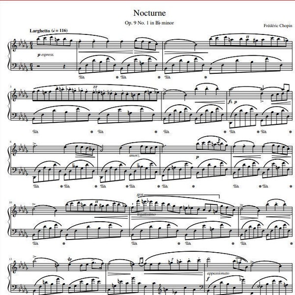 Nocturne in B flat minor, Op. 9 No. 1 - Piano Music Sheets Download by Frédéric Chopin - Origianl Version