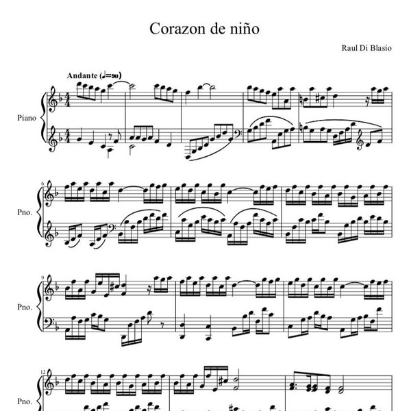 Corazon de niño - Pianomuziekbladen gedownload door Raúl di Blasio - originele versie