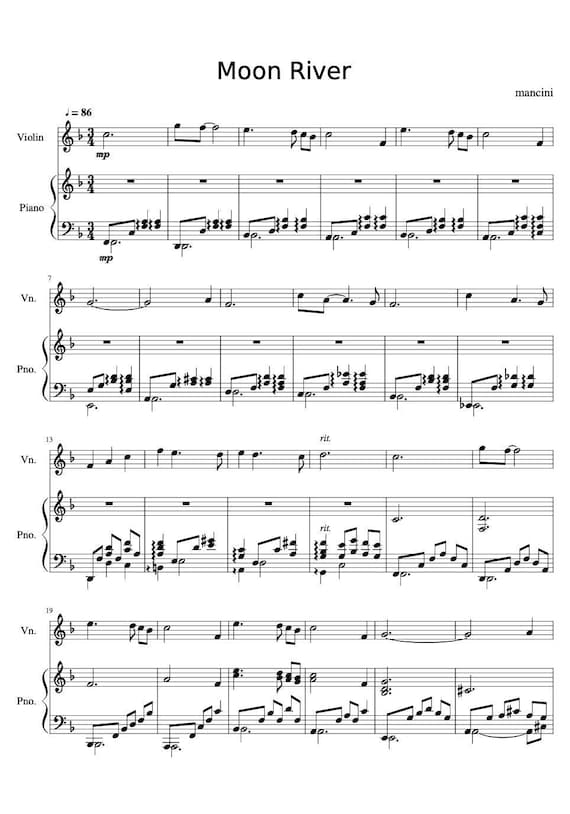 Moon River Klavier & Geige Noten Download Original Version - Etsy.De