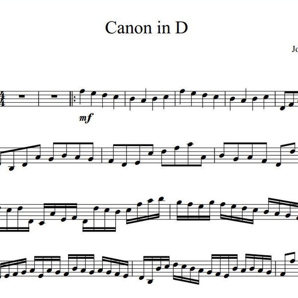 Canon In D - Violin Solo Music Sheets Download by Johann Pachelbel - Original Version