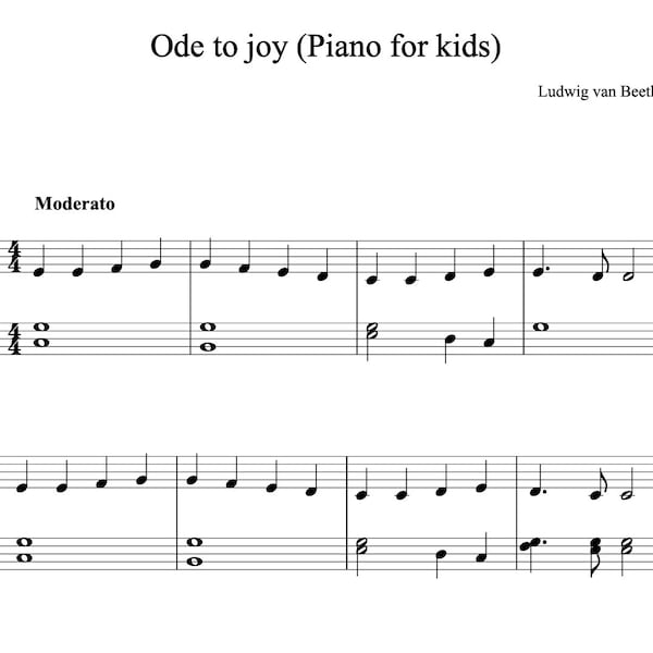 Ode an die Freude (Easy Piano) - Beethoven - Klaviernoten Download - Original Version