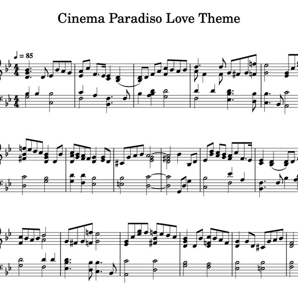 Cinema Paradiso - Love Theme - Piano Sheet Music Download - Origianl Complete Version