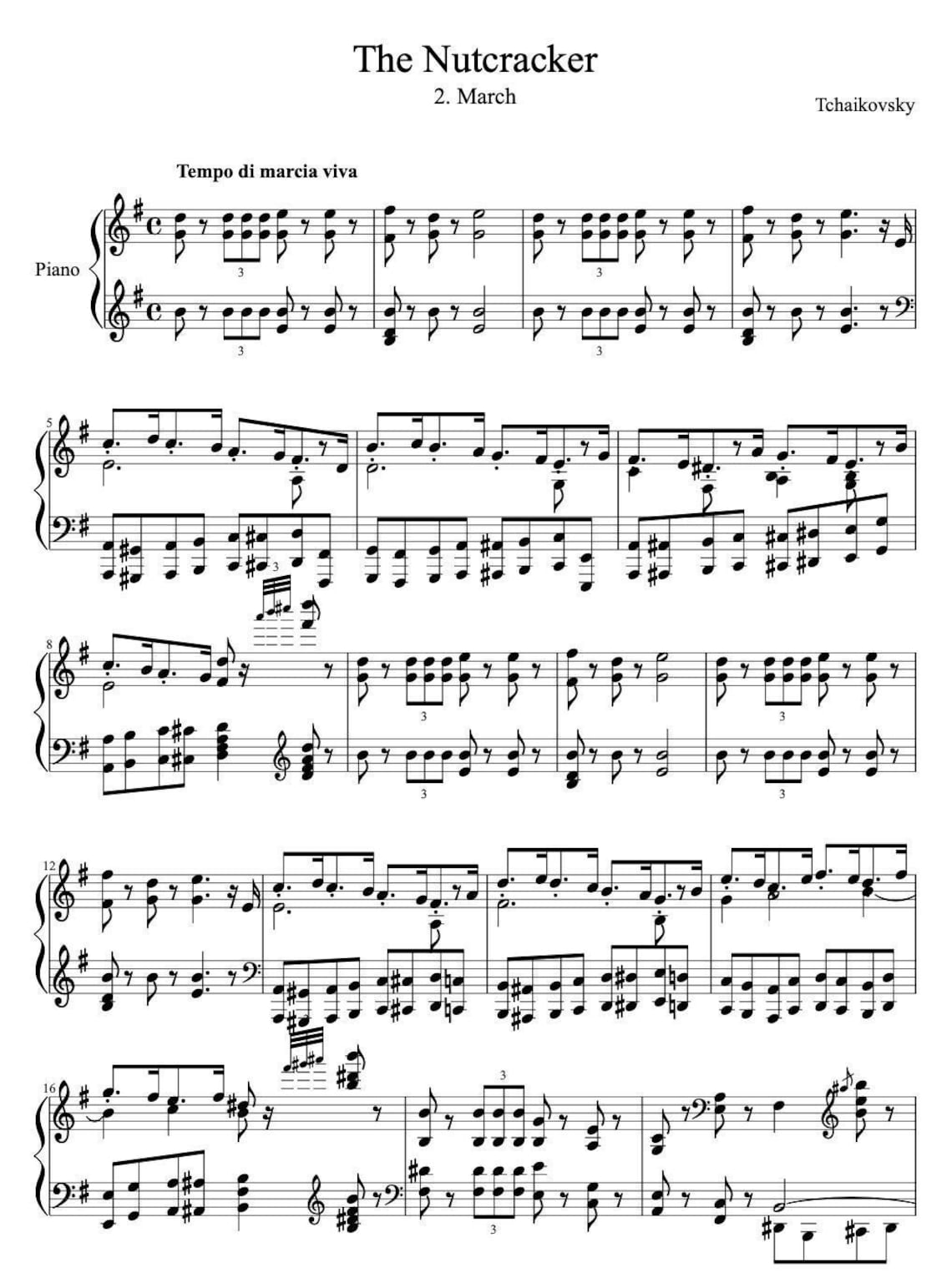 The Nutcracker March Tchaikovsky Piano Sheet Music Download Complete