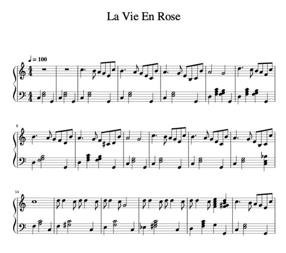 La Vie En Rose - Edith Piaf - Partition Piano Télécharger - Version Complète