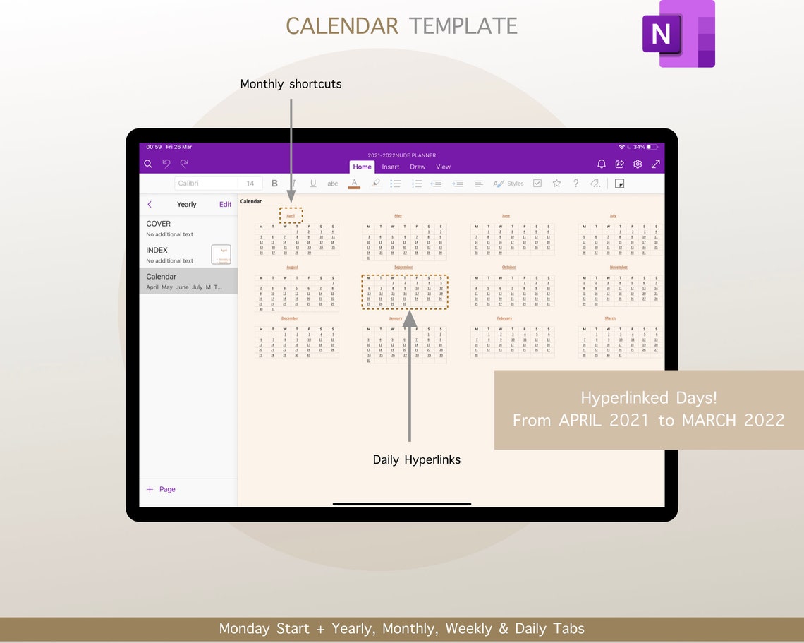20212022 ONENOTE Digital Planner From April to March Etsy UK