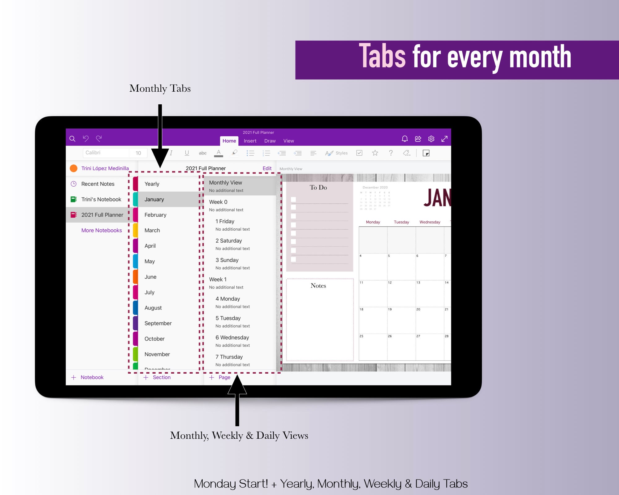 2021 ONENOTE Digital Planner Monday Start BONUS Etsy