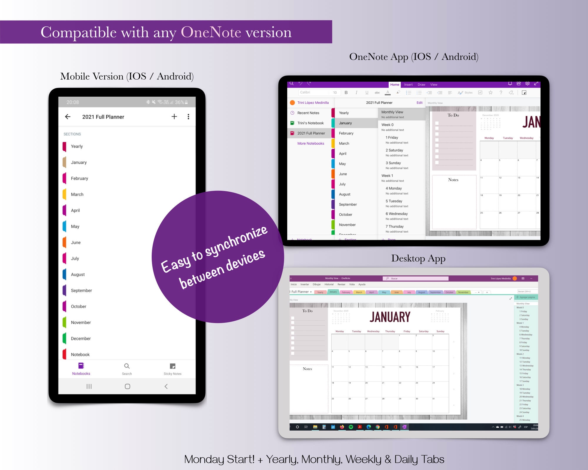 2021 ONENOTE Digital Planner Monday Start BONUS Etsy