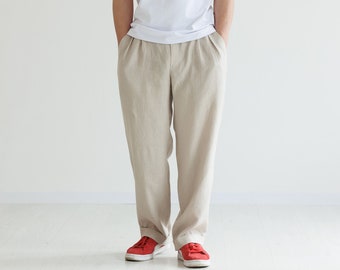 Custom Beige Linen Pants for Men - Sustainable Summer
