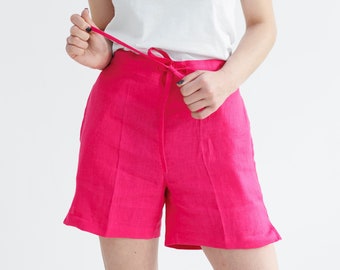 shorts pour femmes, shorts grande taille, shorts en lin, shorts pour femmes avec poches, shorts en lin naturel, vêtements en lin personnalisés, shorts d'été pour femmes