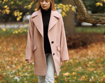 Coat, Women's Jacket, Women's coats, Cashmere Wool Coat, XXL Coat, Autumn Winter Coat, Warm Coat, pink jacket for women