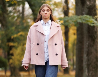 Coat, Women Jacket, Women's coats, Cashmere Wool Coat, XXL Coat, Autumn Winter Coat, Warm Coat, pink jacket for women