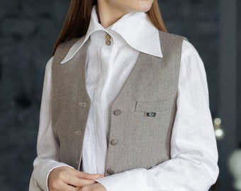 Stylish Grey Jacquard Vest for Fall Outfits & Plus Size, Linen Suit Vest, Crop Top - Women's Fashion