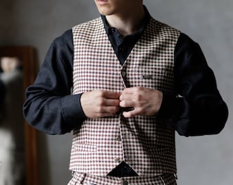 Elegant Regular-Fit Linen Vest with Leaf Pocket and Welt Pockets - Professional Dry Clean Only