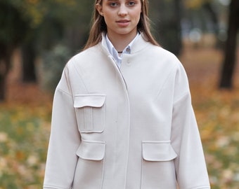 Women Jacket, Women's coats, Cashmere Wool Coat, XXL Coat, Autumn Winter Coat, Warm Coat, white jacket for women