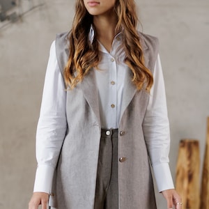 Versatile Grey Linen Vest - Jacquard Texture, Casual Women&#39;s Wear, Plus Size Fall Clothing