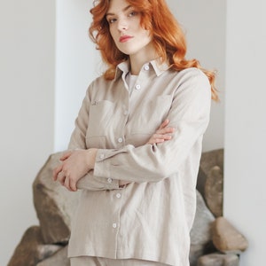 Loose-Fit Linen Shirt: Long Sleeve Button-Down Top