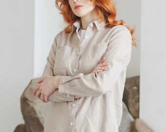 Women linen shirt, Oversized shirt, Women dark-blue shirt, Summer shirt women, custom linen shirt, plus size clothing, long sleeve shirts