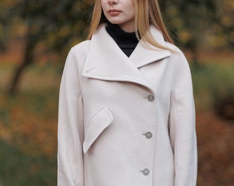 Women Jacket, Women's coats, Cashmere Wool Coat, XXL Coat, Autumn Winter Coat, Warm Coat, white jacket for women