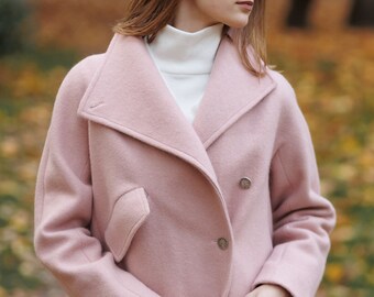 Women's Jacket, XXL Coat, Autumn Winter Coat, Warm Coat, pink jacket for women, Long Sleeve, wool Jacket for women, Wool coat