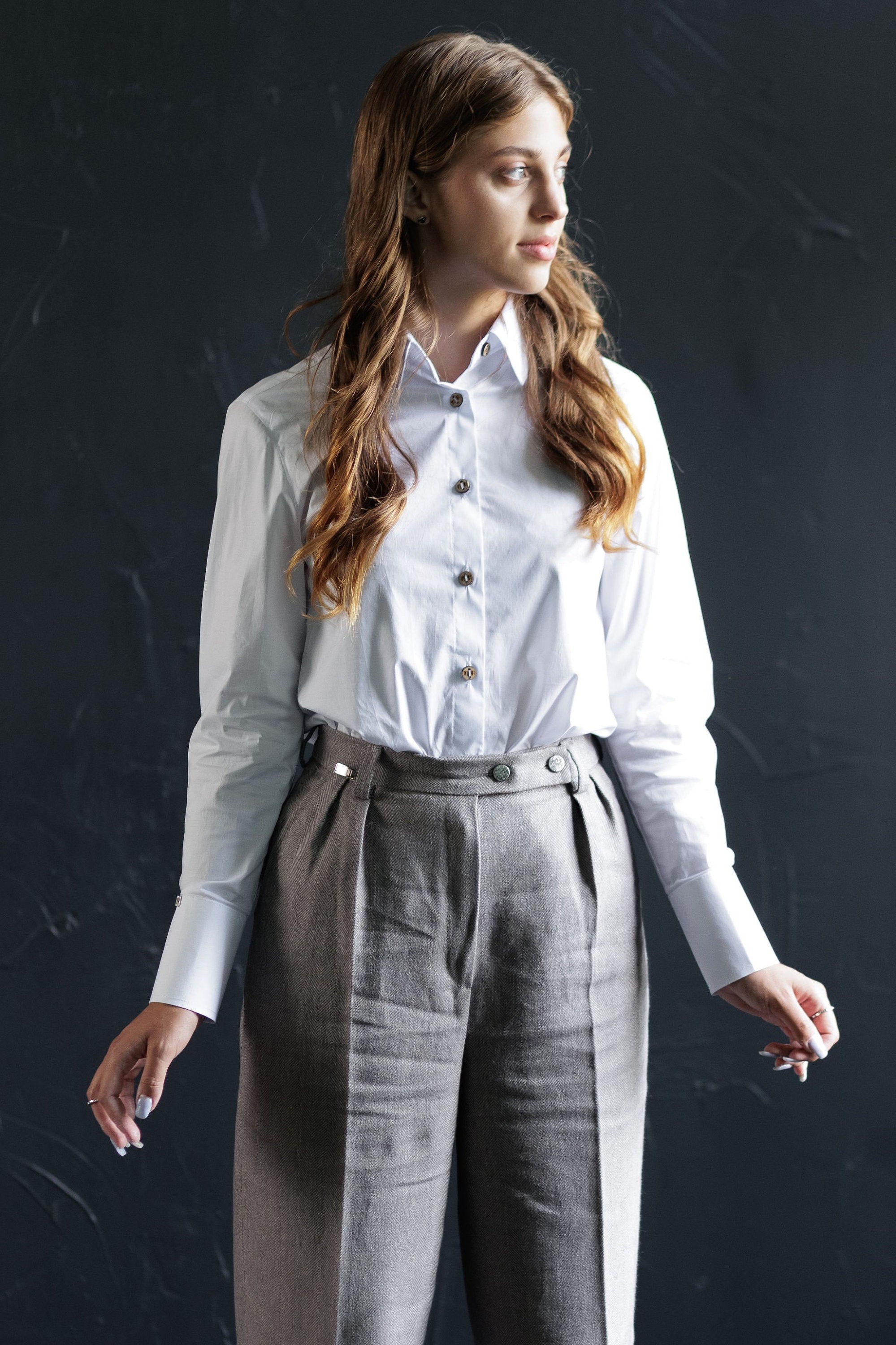 Essential Plus Size White Shirt - Women's Long Sleeve Fall Top