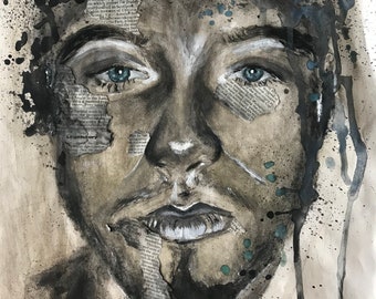 Watercolour painting mixed media abstract portrait