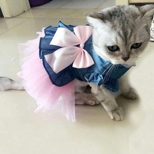 Dog/Cat Blue Tutu Pink Bow Dress