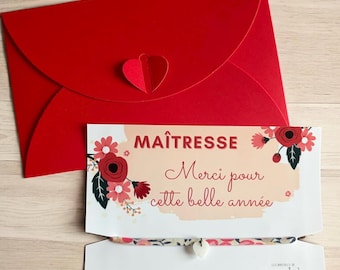 Bracelet Liberty, sur sa carte message « Maîtresse Merci ». Idée cadeau originale pour fin d’année scolaire