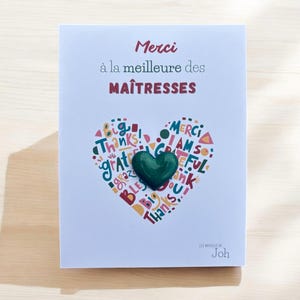 Carte pin's Merci à la meilleure des maîtresses, pin's cœur sur carte, fin d’année scolaire