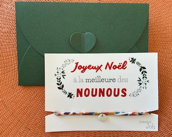 CARTE BRACELET NOUNOU JOYEUX NOEL - CADEAU NOEL NOUNOU