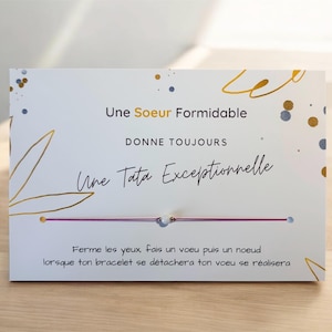 Bracelet à vœu Tata Exceptionnelle, bracelet à nouer sur une carte message. Idée cadeau originale pour annonce grossesse, pour future tâta
