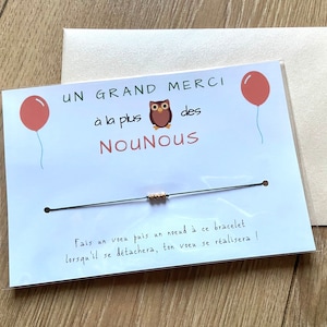 Wish bracelet Thank you nanny owl, bracelet to tie on a message card, original nanny idea
