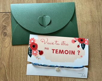 Bracelet Liberty femme, sur sa carte message « Veux tu être ma témoin ? ». Idée cadeau pour future témoin, annonce mariage