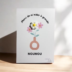 Carte pin's fleur Merci Nounou, pin's fleur sur une carte message