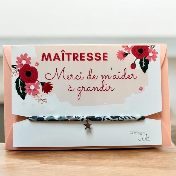 Liberty bracelet, with a “Thank You Teacher” message card. An original gift idea for the end of the school year.