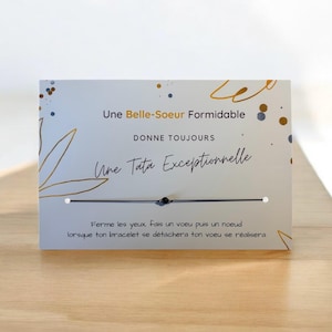 Bracelet à vœu Belle-sœur Tata Exceptionnelle, bracelet à nouer sur carte message. Idée cadeau originale annonce grossesse future tâta