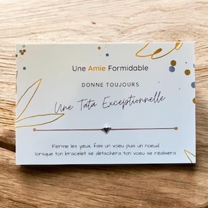 Bracelet à vœu Amie Tata Exceptionnelle, bracelet à nouer sur carte message. Idée cadeau originale, annonce grossesse, pour amie future tâta