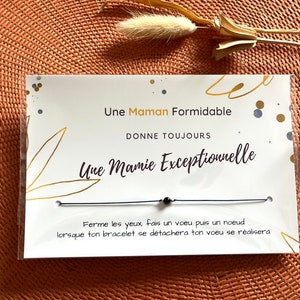 Carte Bracelet à vœu Mamie exceptionnelle, bracelet à nouer sur une carte message, cadeau original pour future mamy