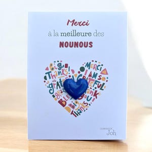 Carte pin's Merci à la meilleure des nounous, pin's cœur sur carte, fin d’année scolaire