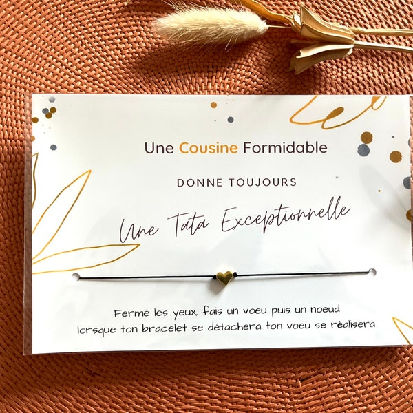 Cousine Tata Exceptional wish bracelet, bracelet to tie on a message card. Original gift idea, pregnancy announcement, for future tâta