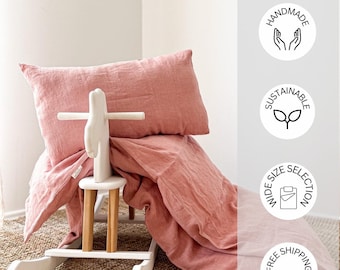 Blush Pink Linen Nursery Duvet Set. Soft Natural Toddler Bedding & Pillow Cover. Custom Size Bedding. Crib Bedding.
