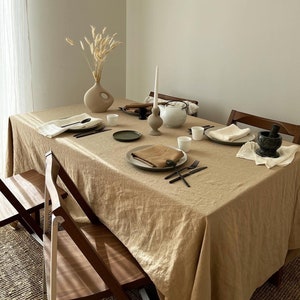 Moka Brown Linen Tablecloth: Stonewashed Flax, Custom Size