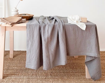 Mantel de lino natural en gris luna, lujoso mantel de lino puro para una cena relajada y acogedora, mantel de lino suavizado hecho a mano
