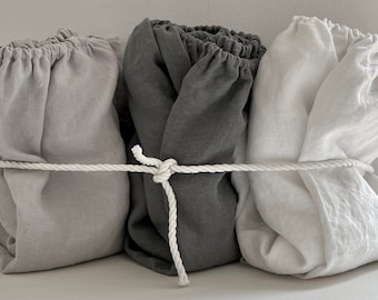 Sábana de cuna ajustada de lino en gris luna, sábana ajustable orgánica para cama para niños pequeños, ropa de cama para niños. Sábana bajera tamaño IKEA