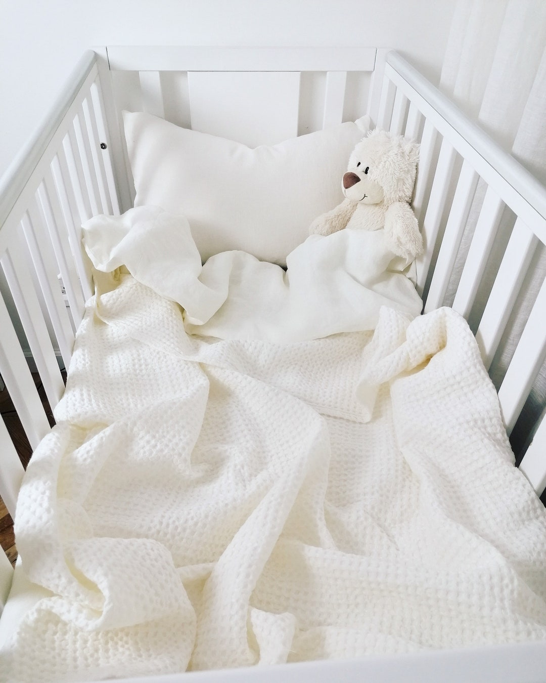 White Linen Kids Bedding. Ecofriendly Crib Bedding. Toddler Duvet and