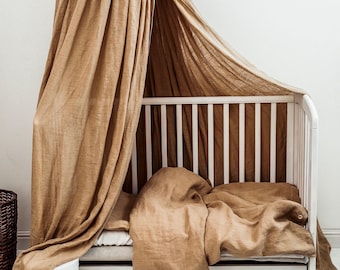 Linen Crib Canopy in Moka Brown, Organic Linen Bed Canopy, Minimalistic Play Tent, Hanging Canopy, Reading Nook, Bed Tent, Bed Baldachin