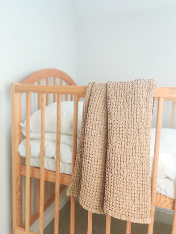 Linen Baby Blanket in Sand Color. Waffle Linen Summer Blanket Etsy