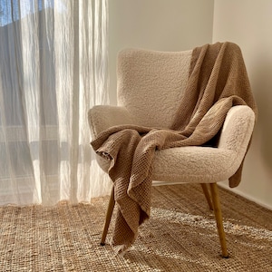 Moka Brown Linen Throw Blanket: Waffle Weave Organic Cotton Blend