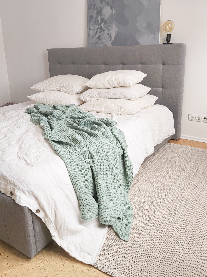 Waffle Linen Blanket in Sage Green. Linen Throw Blanket in in Etsy