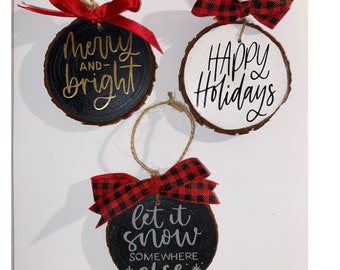 Wooden Christmas Ornaments | Circle Wood Ornaments | Personalized Christmas Ornaments | Wooden Ornaments |