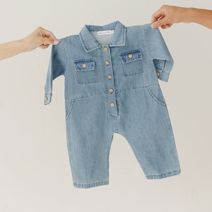 Kids Baby Girl One Piece Denim Blue Romper Jumpsuit with Belt Bow  Sleeveless Bow Denim with Pocket Children Clothes